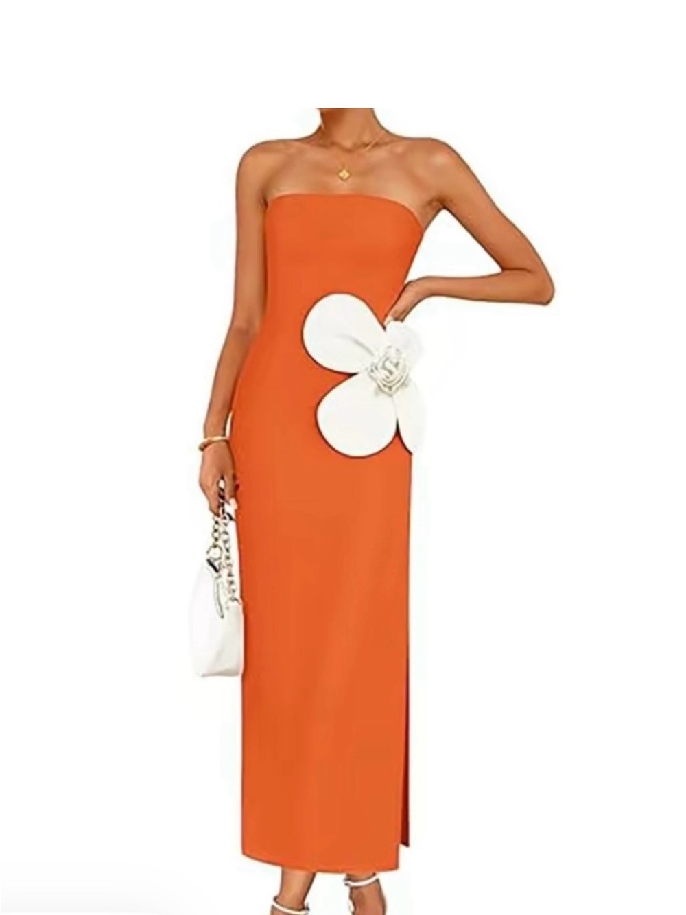 Strapless Maxi Dress with Flower Detail
